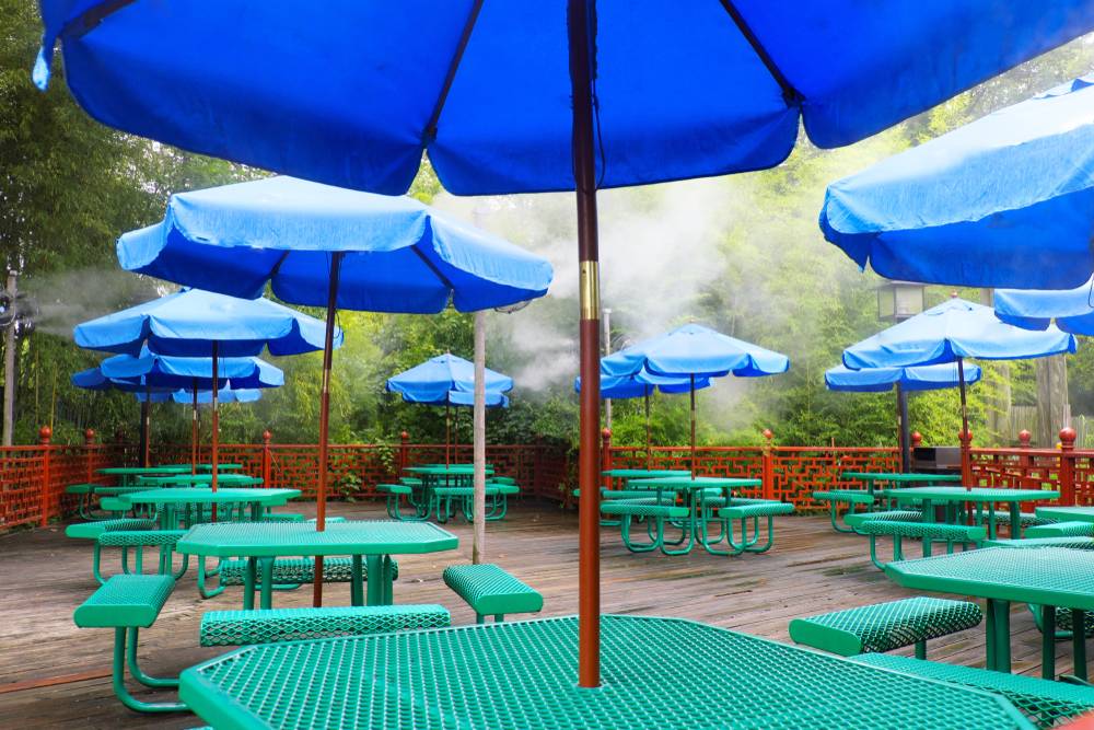 patio with misting fans