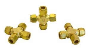 3/8" Brass Compression Fitting 4 Way Cross